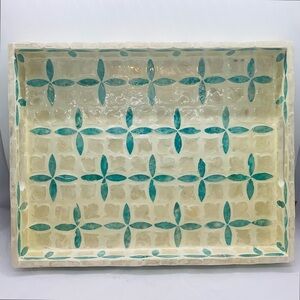 Mother of Pearl Serving Rectangle Coffee Table Tray Floral Pattern 12”x10” BOHO
